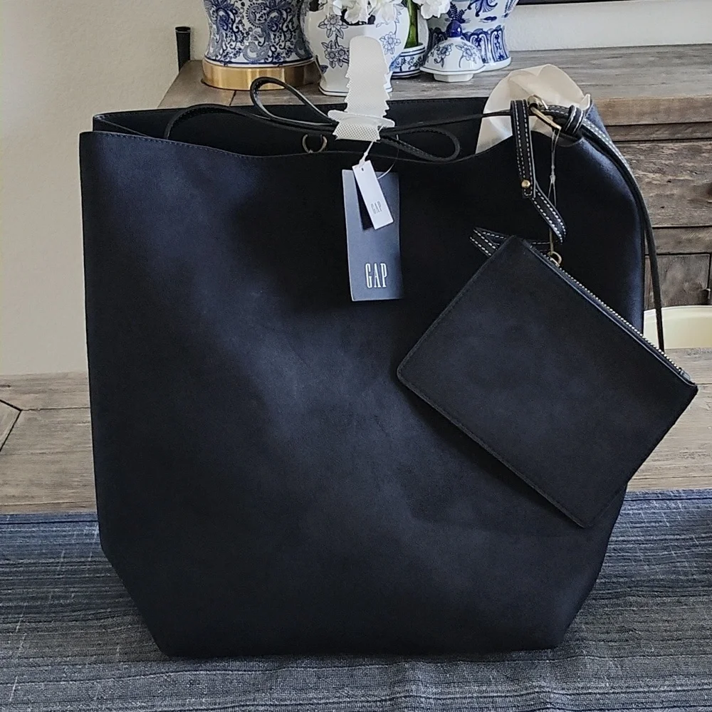 GAP Navy Vegan Suede Bucket Bag